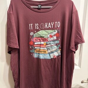 SHEIN Burgundy Crew Neck Top